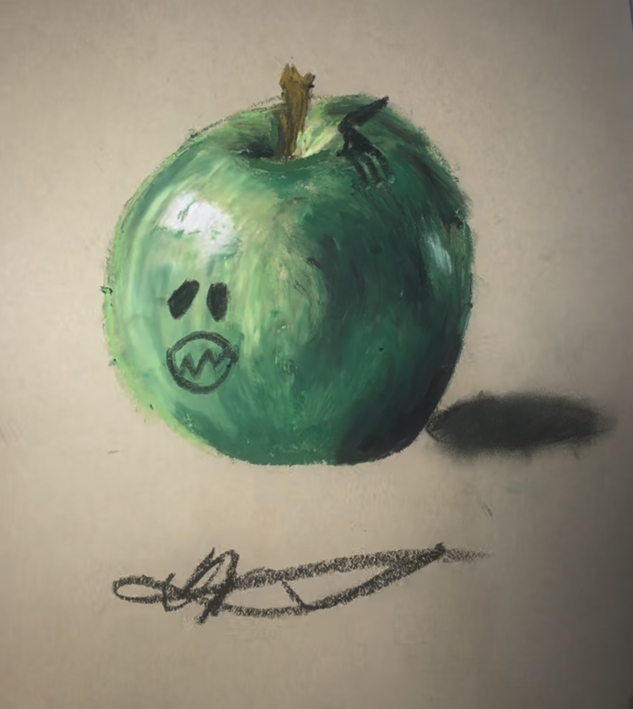 Green apple oil pastel painting by Prince Ube